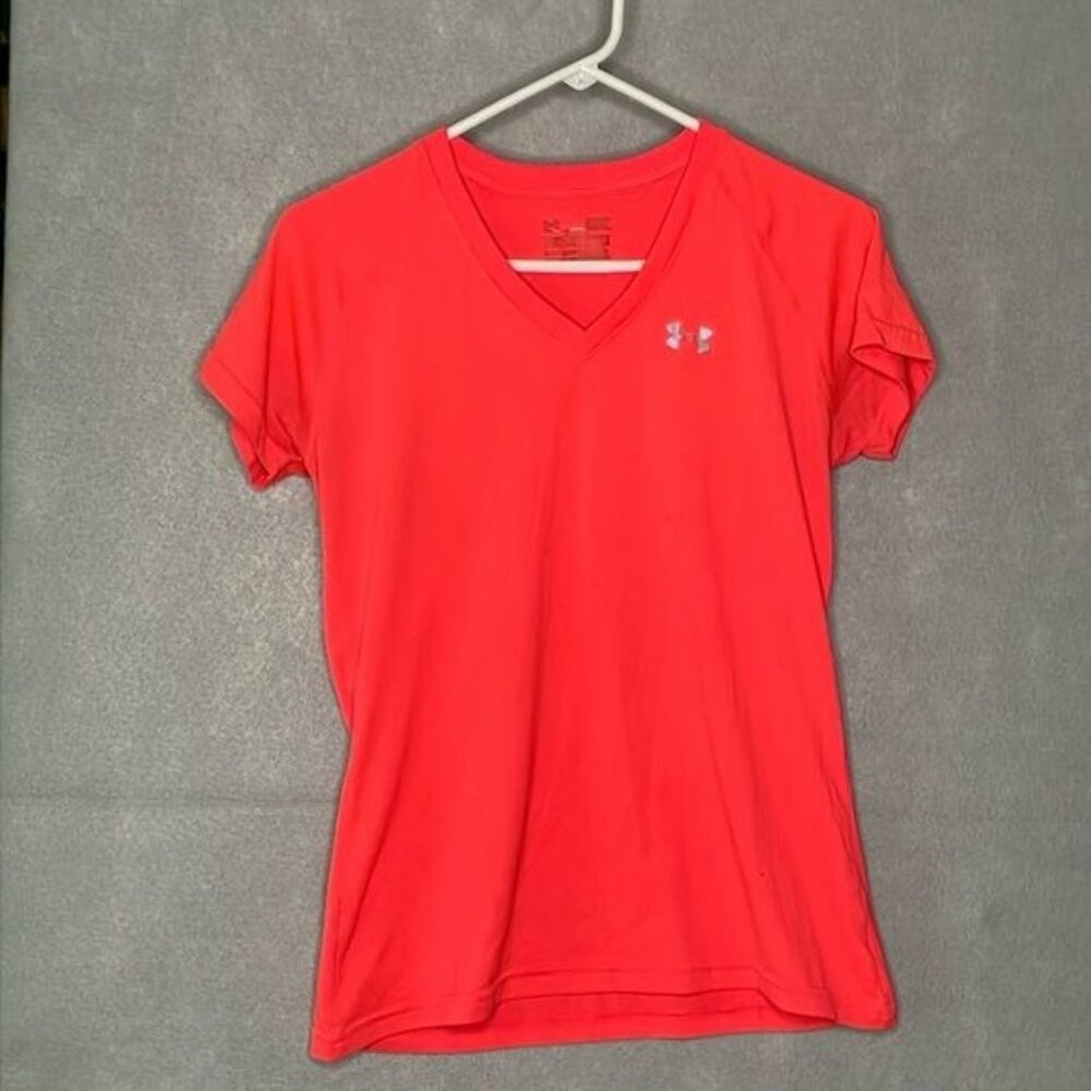 Under Armour Women's Bright Neon Red Athletic Workout Fitness T-Shirt Medium